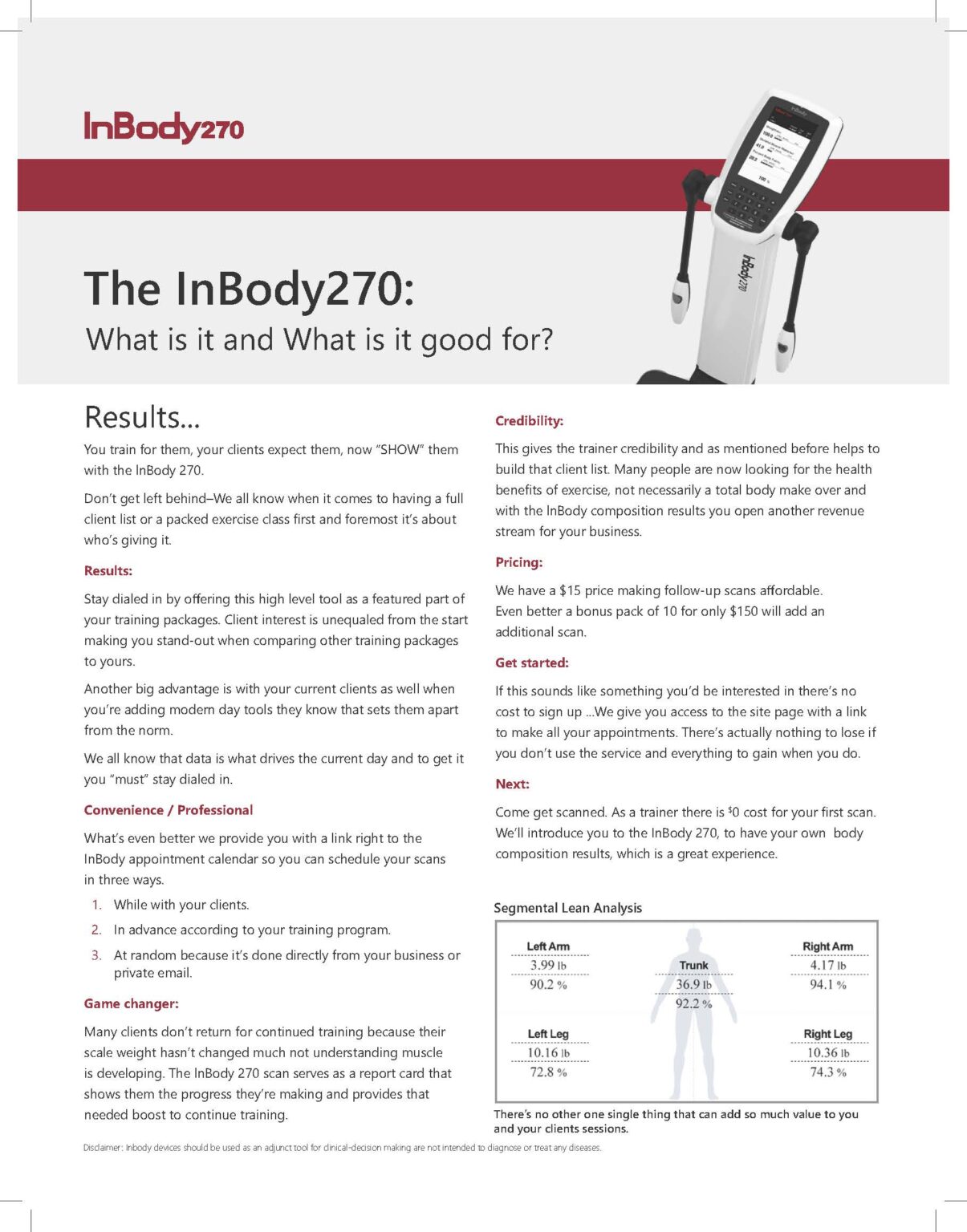 New Age Fitness - Burbank, Ca InBody 270 Marketing Collateral Marketing brochure for the InBody 270 body composition analyzer designed for New Age Fitness